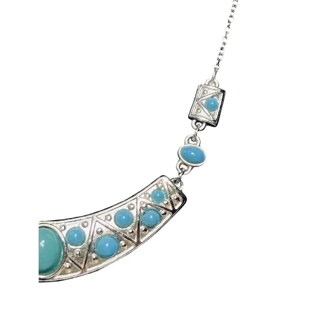 Avon Silver Tone And Blue Bib Necklace Signed NRT (6163) - Picture 4 of 6